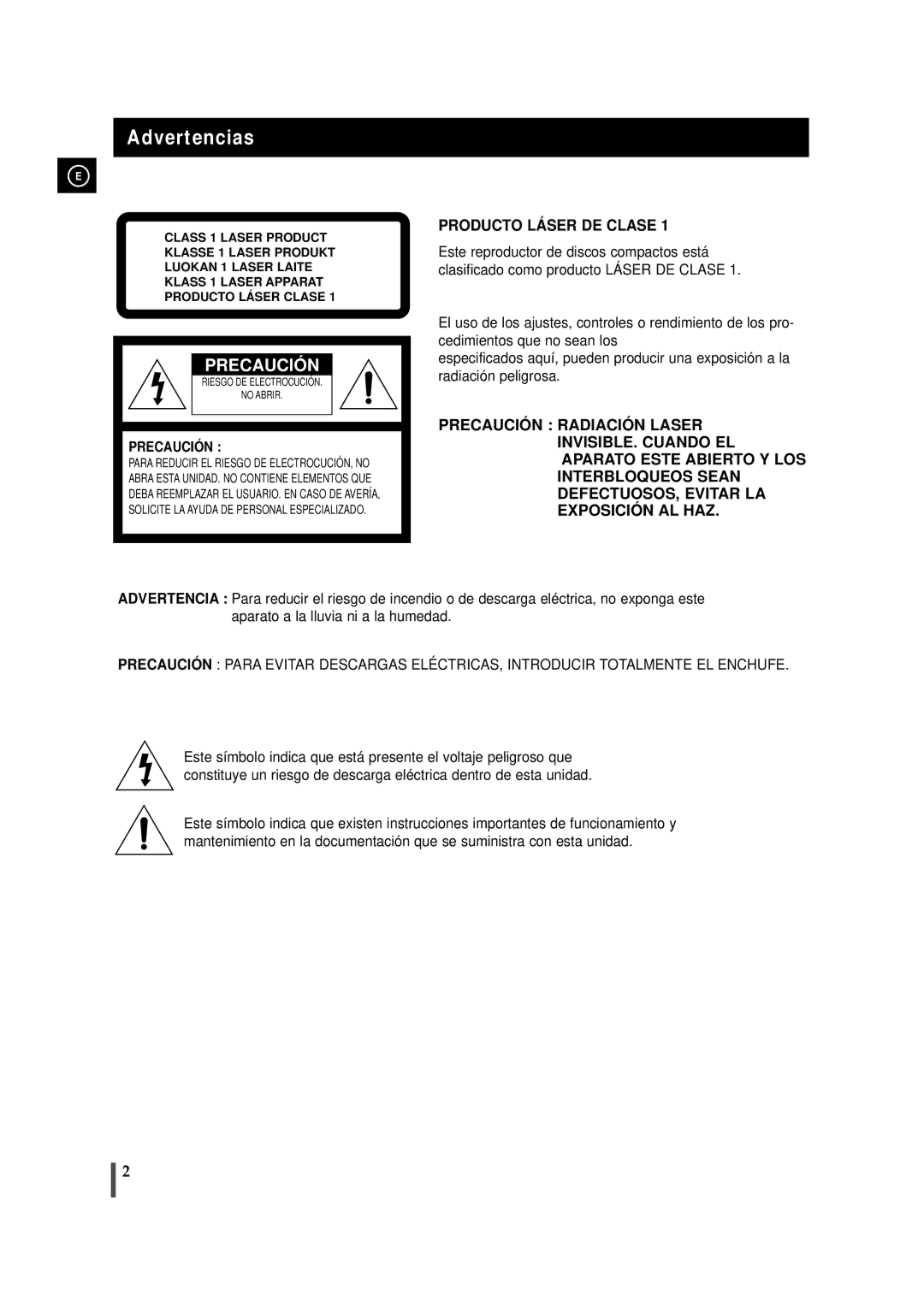 Samsung MMZJ9RH/ELS, MM-ZJ9 manual Advertencias, Precaución 