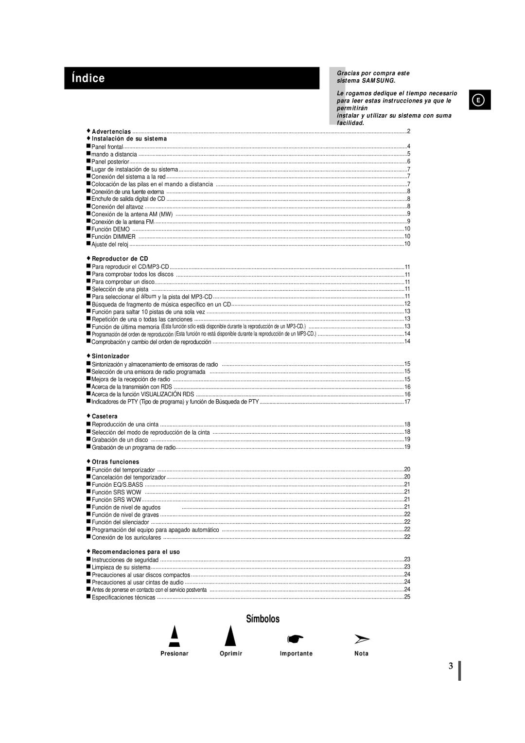 Samsung MM-ZJ9, MMZJ9RH/ELS manual Índice 