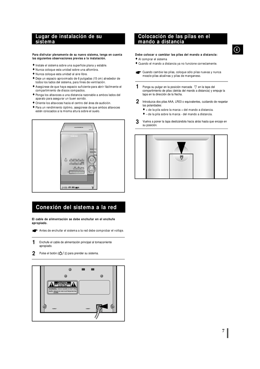 Samsung MM-ZJ9, MMZJ9RH/ELS manual Conexión del sistema a la red, Lugar de instalación de su sistema 