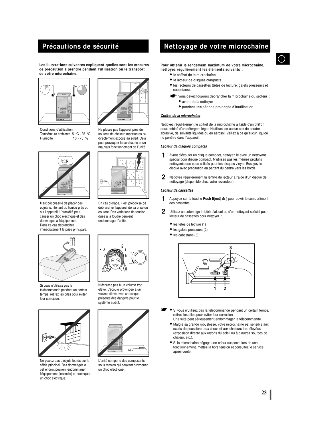 Samsung MMZJ9RH/ELS manual Précautions de sécurité Nettoyage de votre microchaîne 