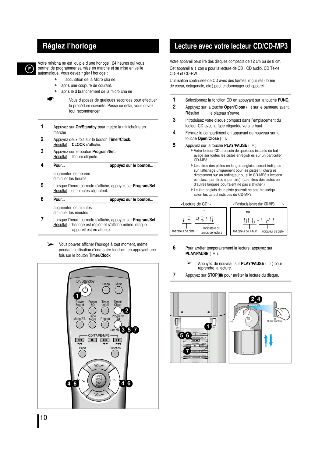 Samsung MMZL7RH/ELS Ré glez l’horloge, Lecture avec votre lecteur CD/CD-MP3, Après le débranchement de la micro chaîne 