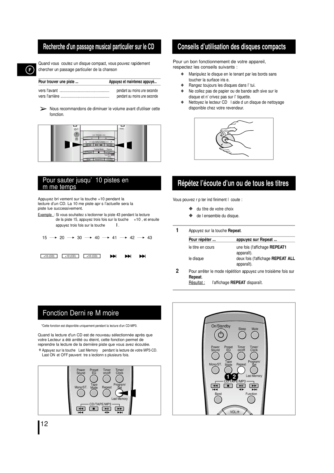 Samsung MMZL7RH/ELS Pour un bon fonctionnement de votre appareil, Respectez les conseils suivants, Pour trouver une piste 