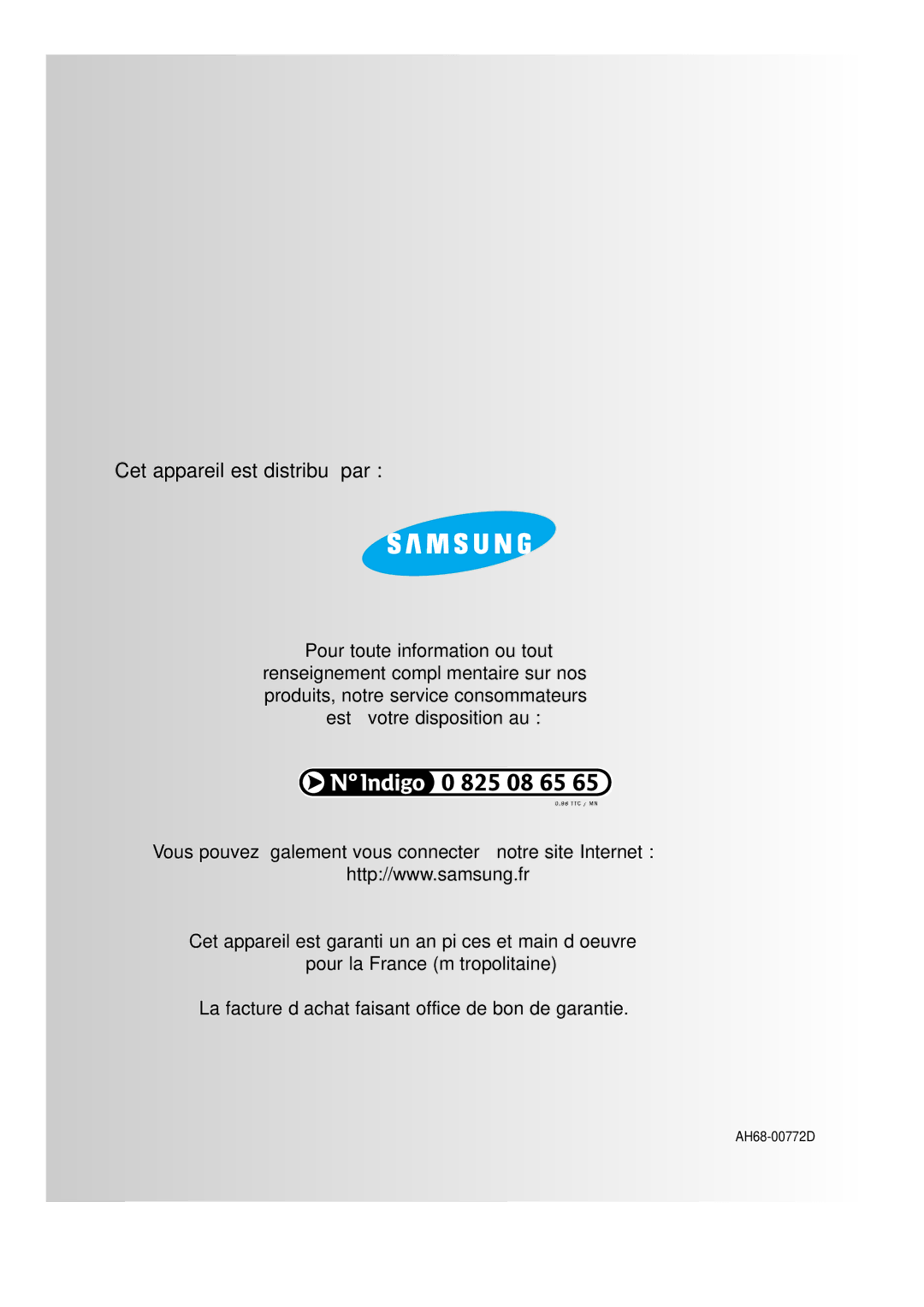 Samsung MMZL7RH/ELS manual Cet appareil est distribué par 