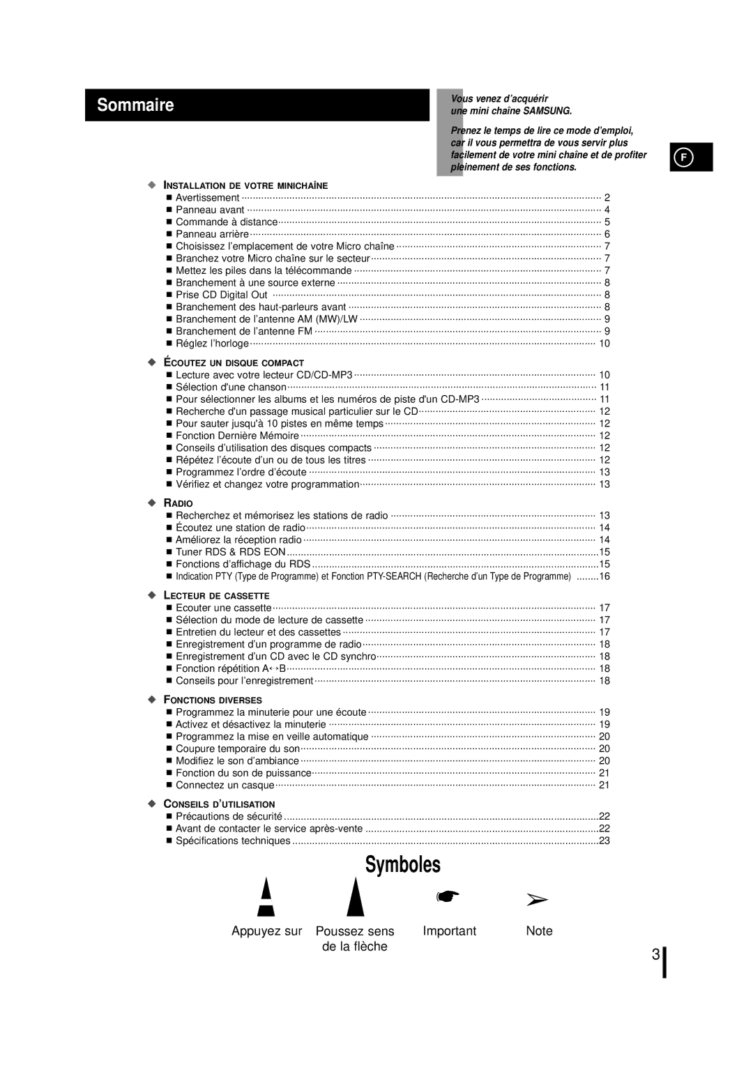 Samsung MMZL7RH/ELS manual Vous venez d’acquérir 