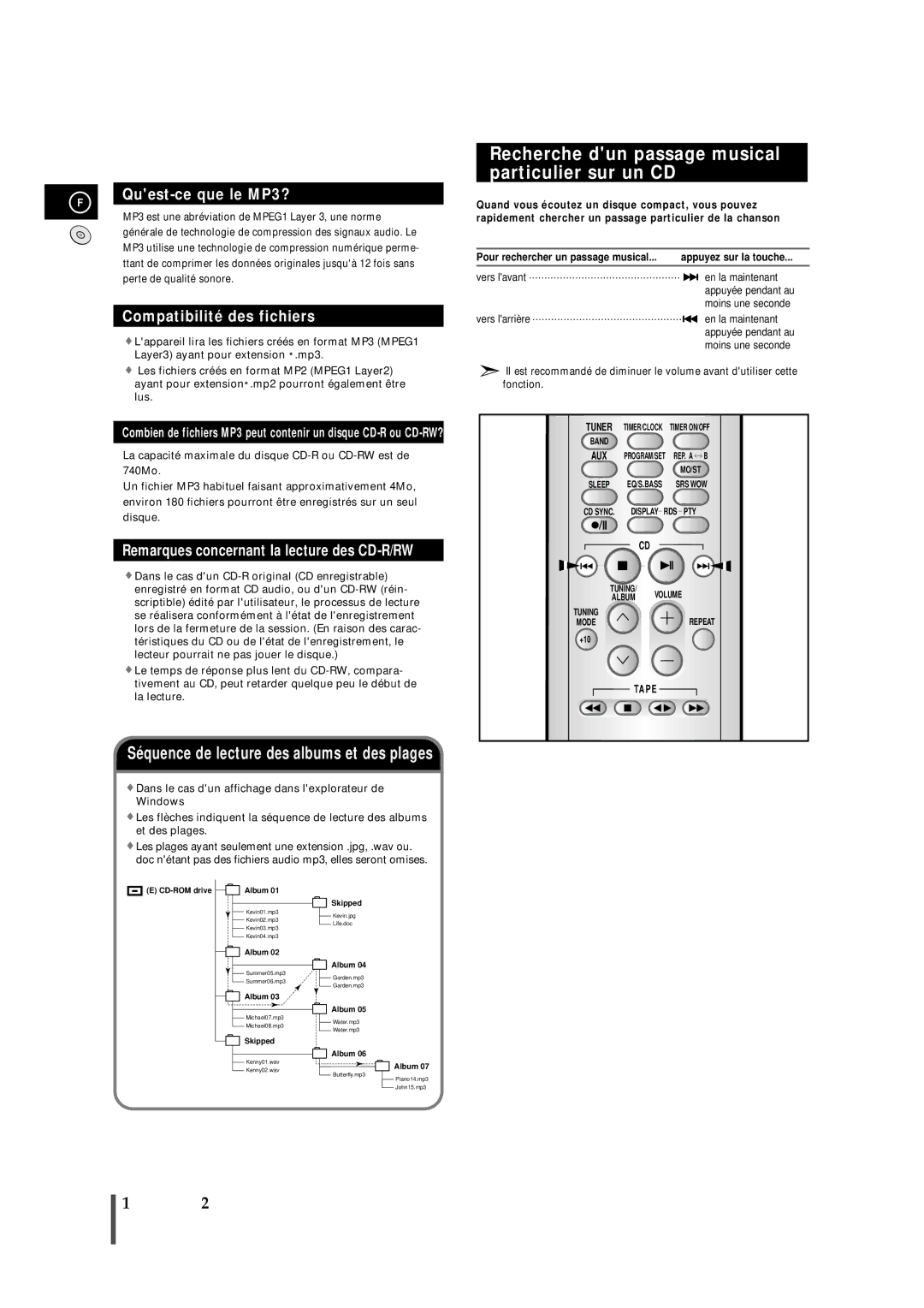 Samsung MMZS8RH/ELS manual Recherche dun passage musical particulier sur un CD, Quest-ce que le MP3? 