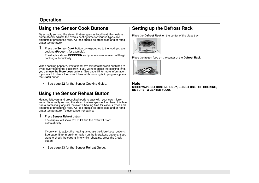 Samsung MO1450WA owner manual Using the Sensor Reheat Button, Press Sensor Reheat button 