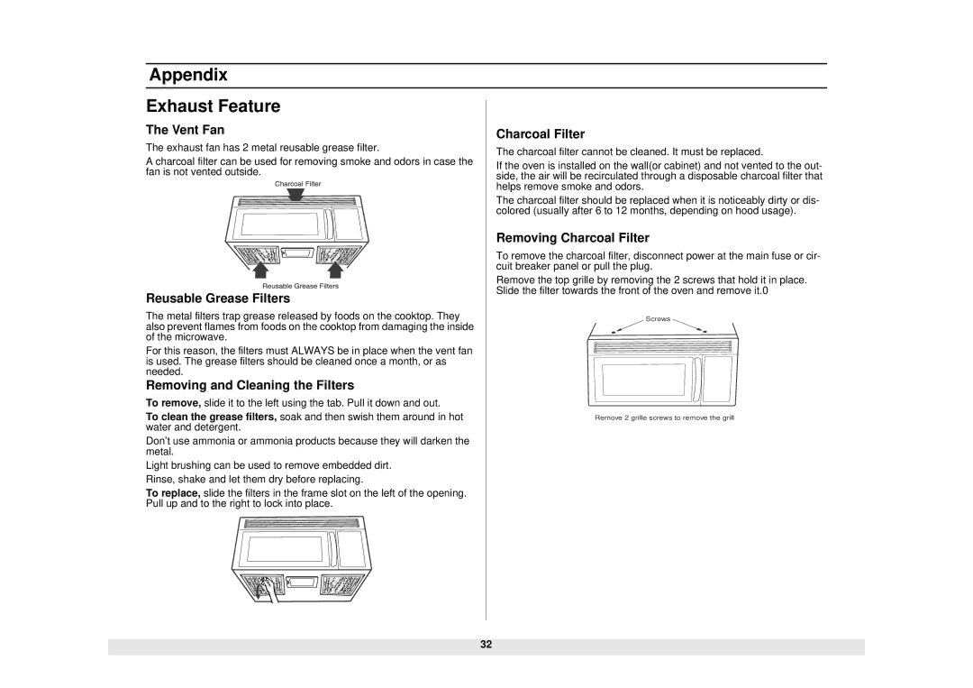 Samsung MO1450WA owner manual Appendix Exhaust Feature, Vent Fan 