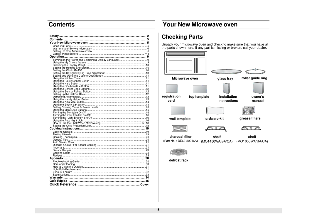 Samsung MO1450WA owner manual Contents 