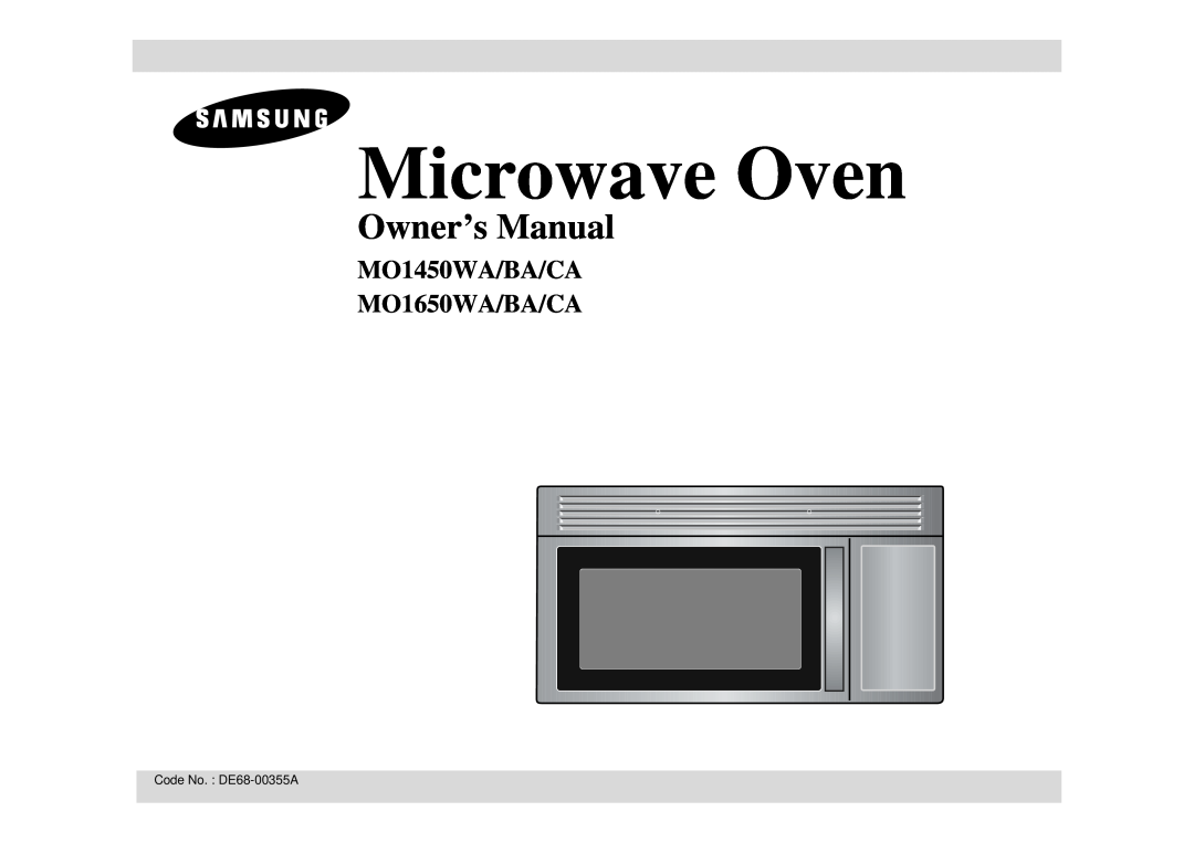 Samsung owner manual Microwave Oven, MO1450WA/BA/CA MO1650WA/BA/CA 