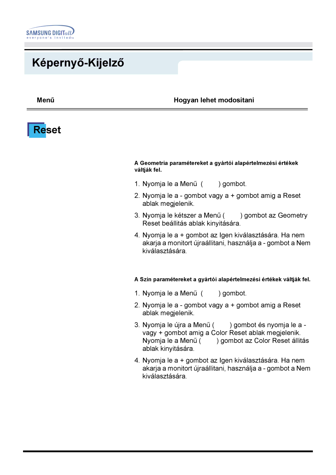 Samsung MO15ESZSZ/EDC, MO15ESDS/EDC, MO15ESZS/EDC, MO15ESDSZ/EDC manual Reset 