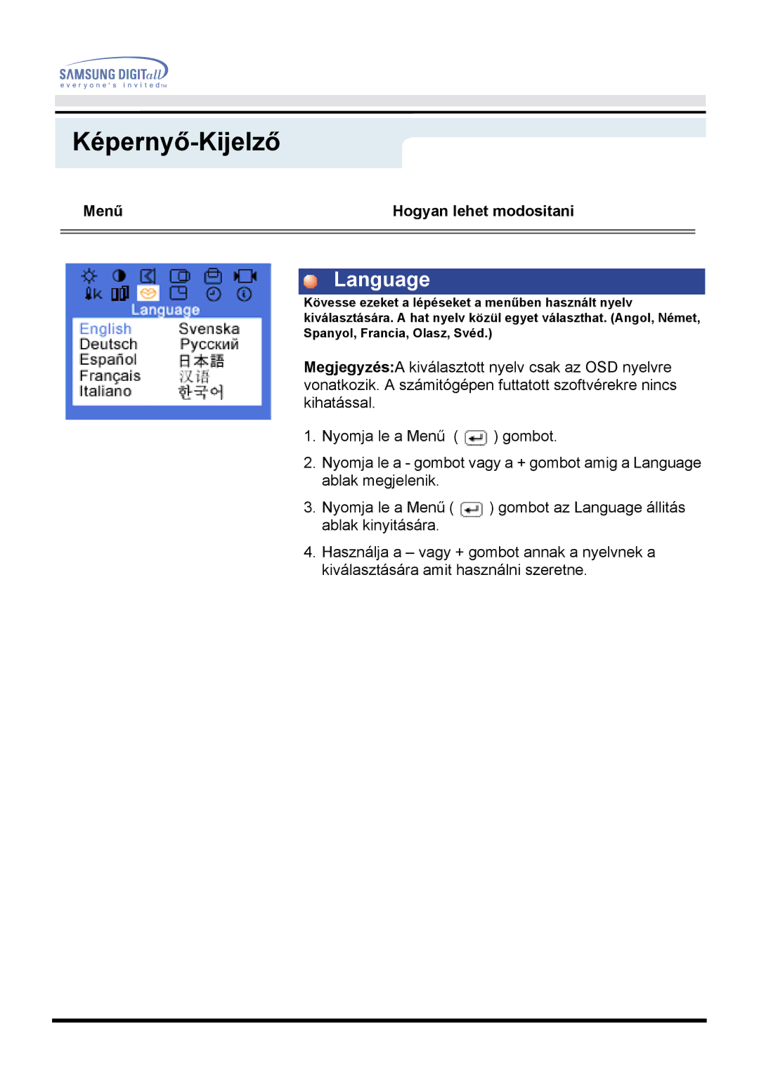 Samsung MO15ESDSZ/EDC, MO15ESDS/EDC, MO15ESZSZ/EDC, MO15ESZS/EDC manual Language 