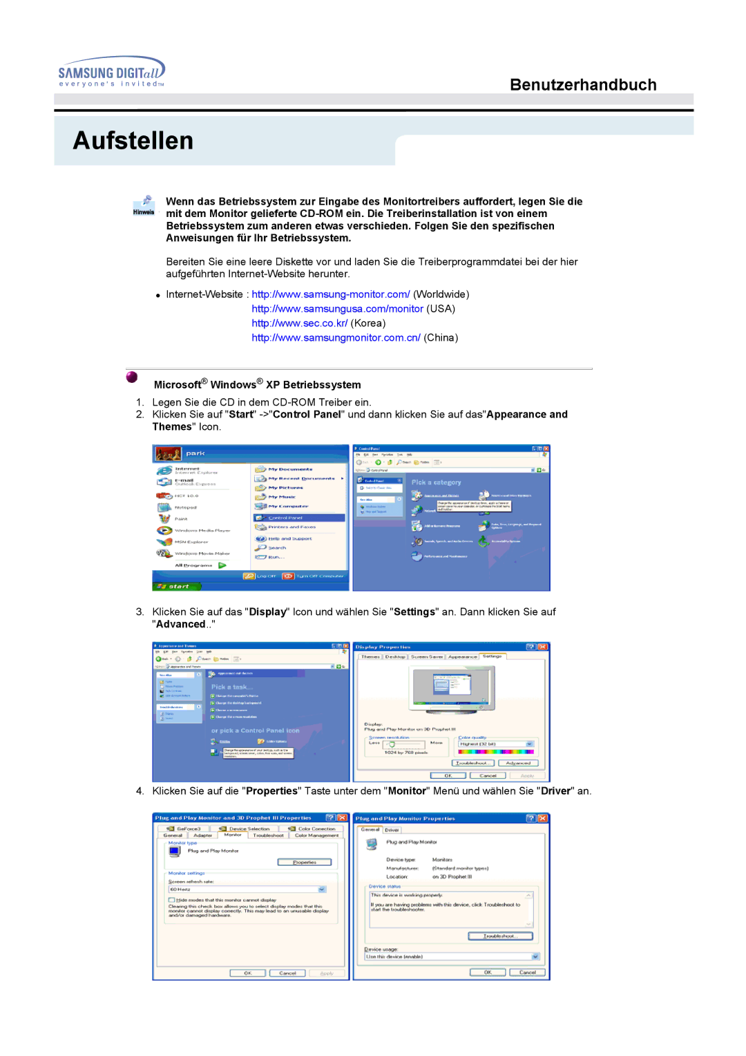 Samsung MO15ESZS/XEU, MO15ESDS/XEU, MO15ESDSZ/XTP, MO15ESDS/EDC, MO15ESZSZ/EDC manual Microsoft Windows XP Betriebssystem 