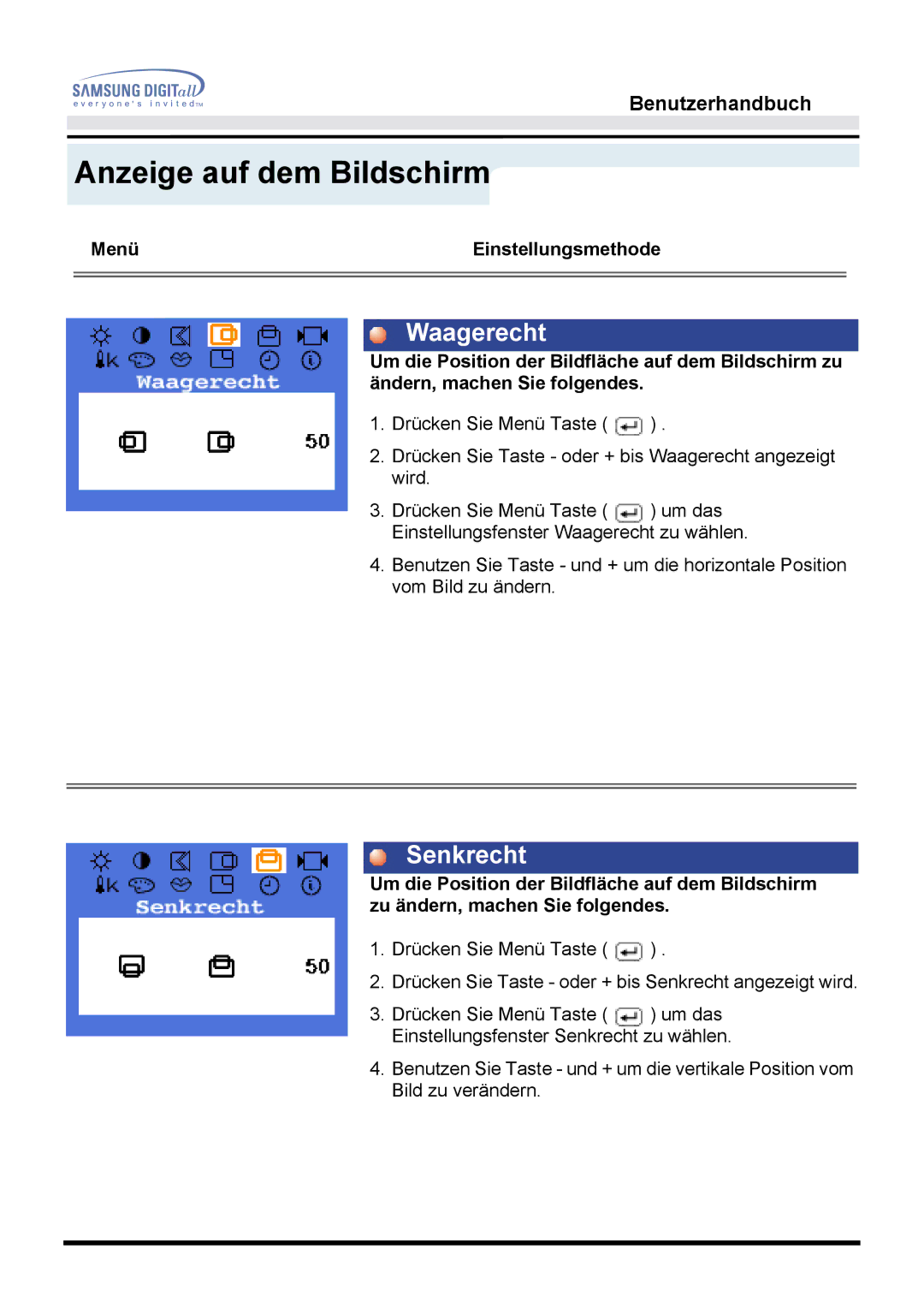 Samsung MO15ESDS/EDC, MO15ESDS/XEU, MO15ESDSZ/XTP, MO15ESZS/XEU, MO15ESZSZ/EDC, MO15ESZS/EDC manual Waagerecht, Senkrecht 