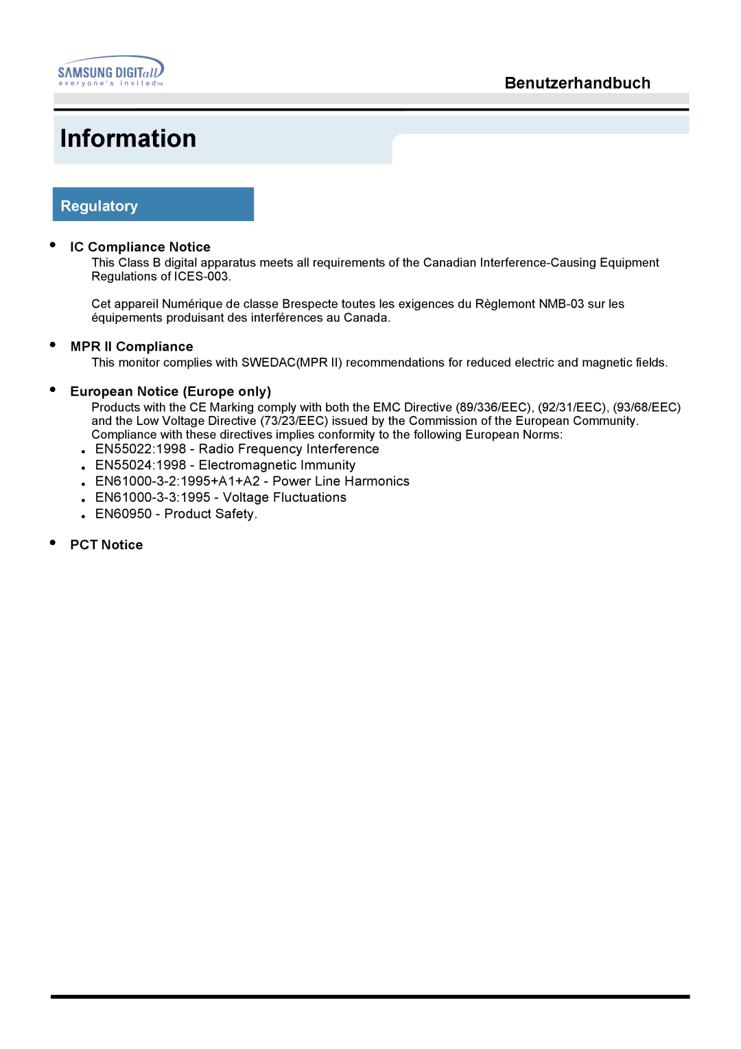 Samsung MO15ESDS/XEU, MO15ESDSZ/XTP manual IC Compliance Notice, MPR II Compliance, European Notice Europe only, PCT Notice 