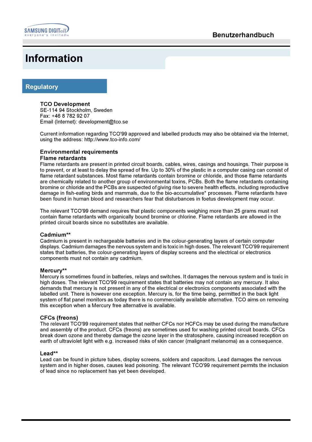 Samsung MO15ESZSZ/EDC, MO15ESDS/XEU, MO15ESDSZ/XTP manual TCO Development, Environmental requirements Flame retardants 