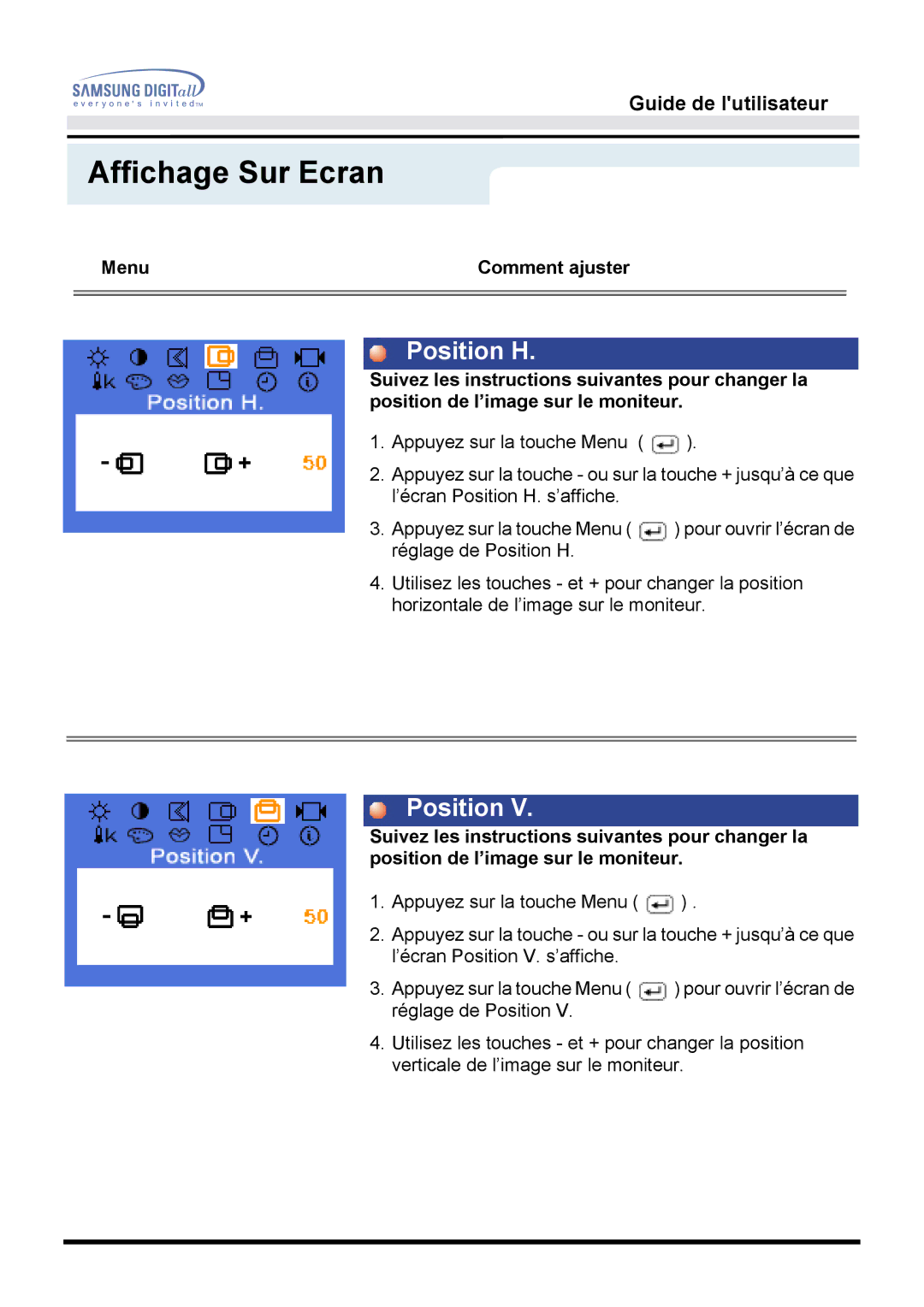 Samsung MO15PSDS/EDC, MO15PSZS/EDC, MO15PSDSV manual Position H 