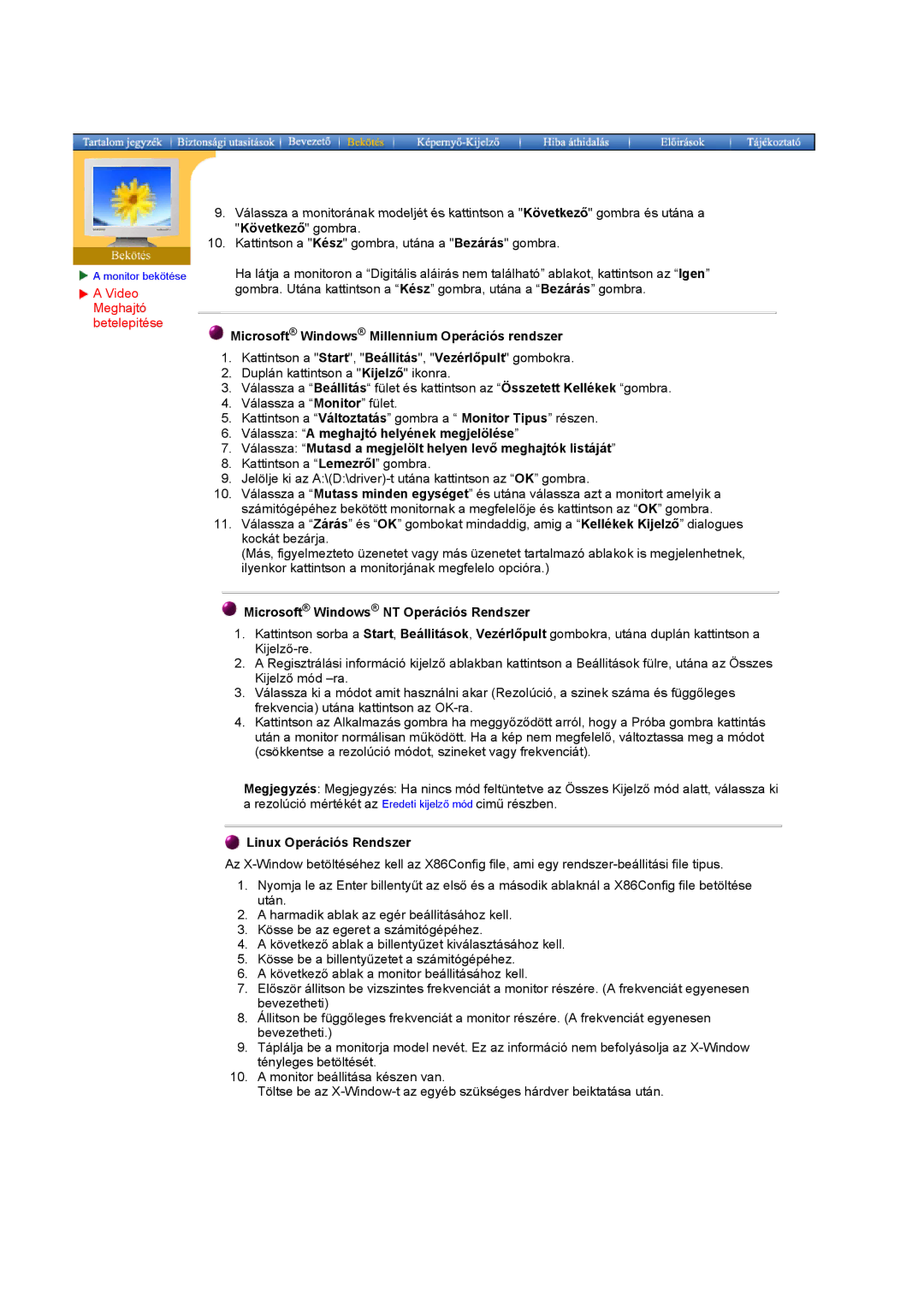 Samsung MO15ESDSZ/EDC manual Microsoft Windows Millennium Operációs rendszer, Microsoft Windows NT Operációs Rendszer 