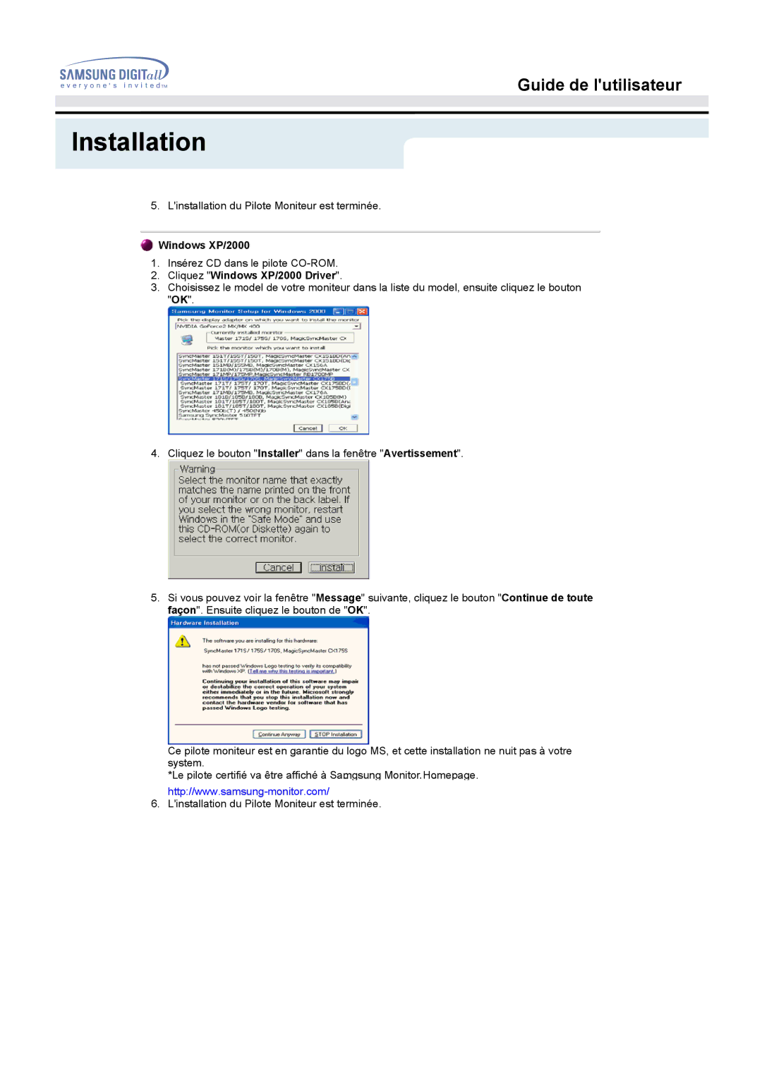 Samsung MO17ESDS/EDC, MO17ESZS/EDC manual Windows XP/2000 