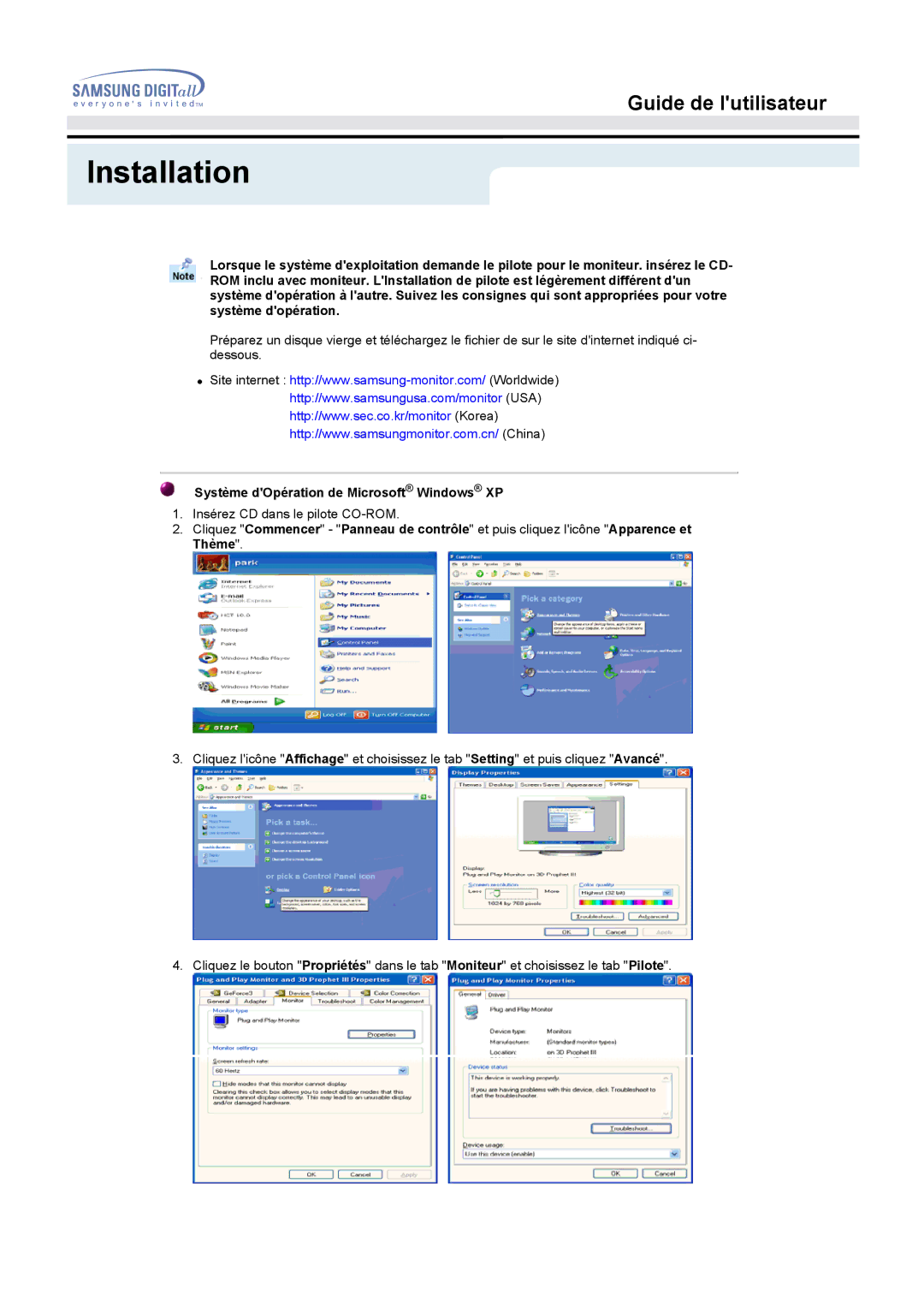 Samsung MO17ESZS/EDC, MO17ESDS/EDC manual Système dOpération de Microsoft Windows XP 