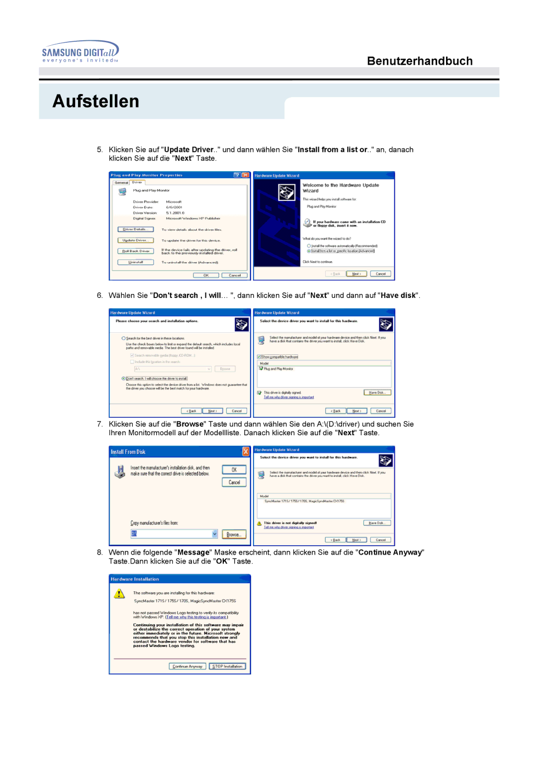 Samsung MO17ESZS/EDC, MO17ESDS/EDC manual Aufstellen 