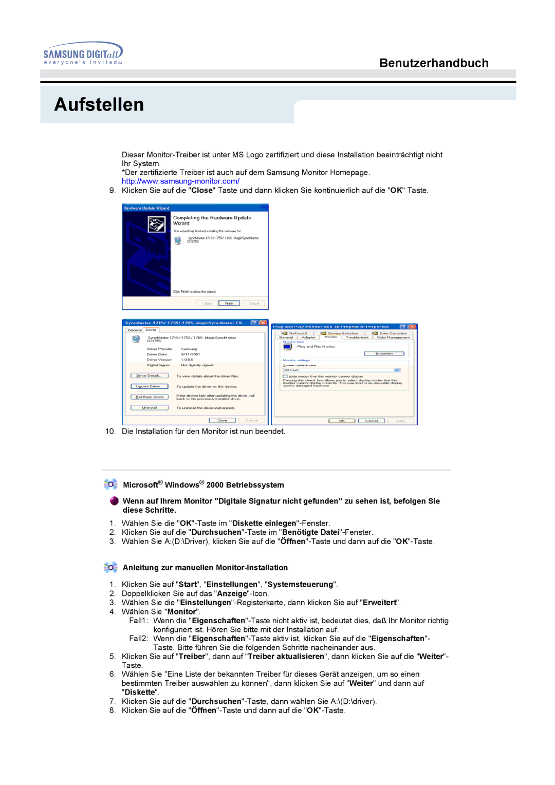 Samsung MO17ESDS/EDC, MO17ESZS/EDC manual Aufstellen 