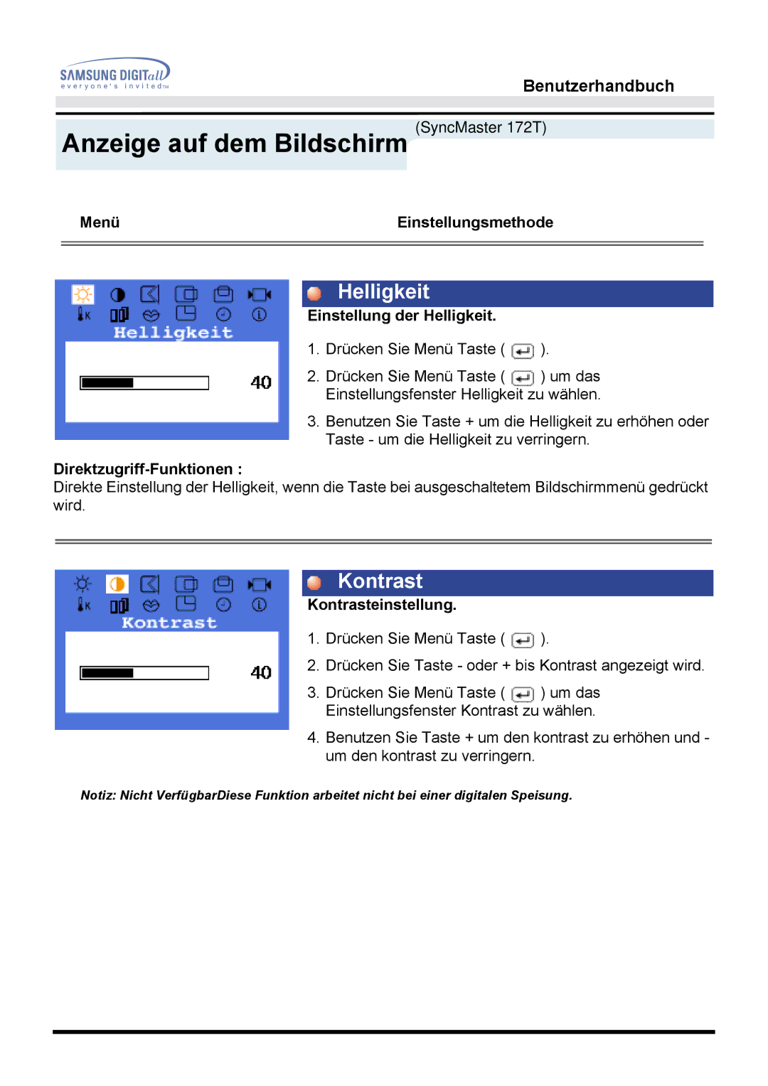 Samsung MO17ESZS/EDC, MO17ESDS/EDC manual Anzeige auf dem Bildschirm SyncMaster 172T, Helligkeit 