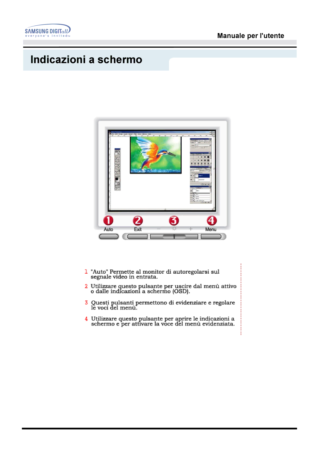 Samsung MO17ESZS/EDC, MO17ESDS/EDC manual Indicazioni a schermo 