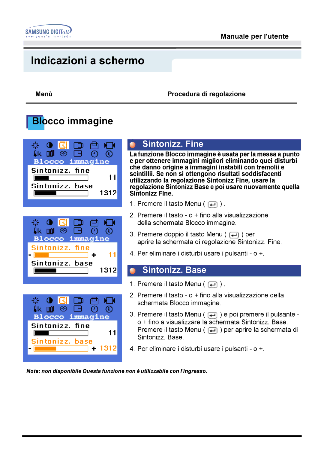 Samsung MO17ESDS/EDC, MO17ESZS/EDC manual Blocco immagine 