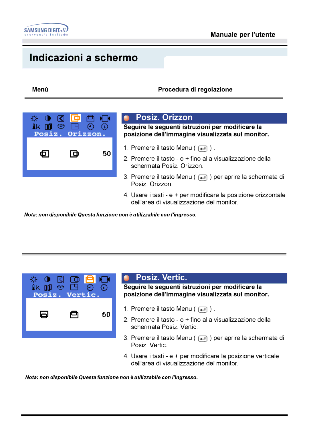 Samsung MO17ESZS/EDC, MO17ESDS/EDC manual Posiz. Orizzon 