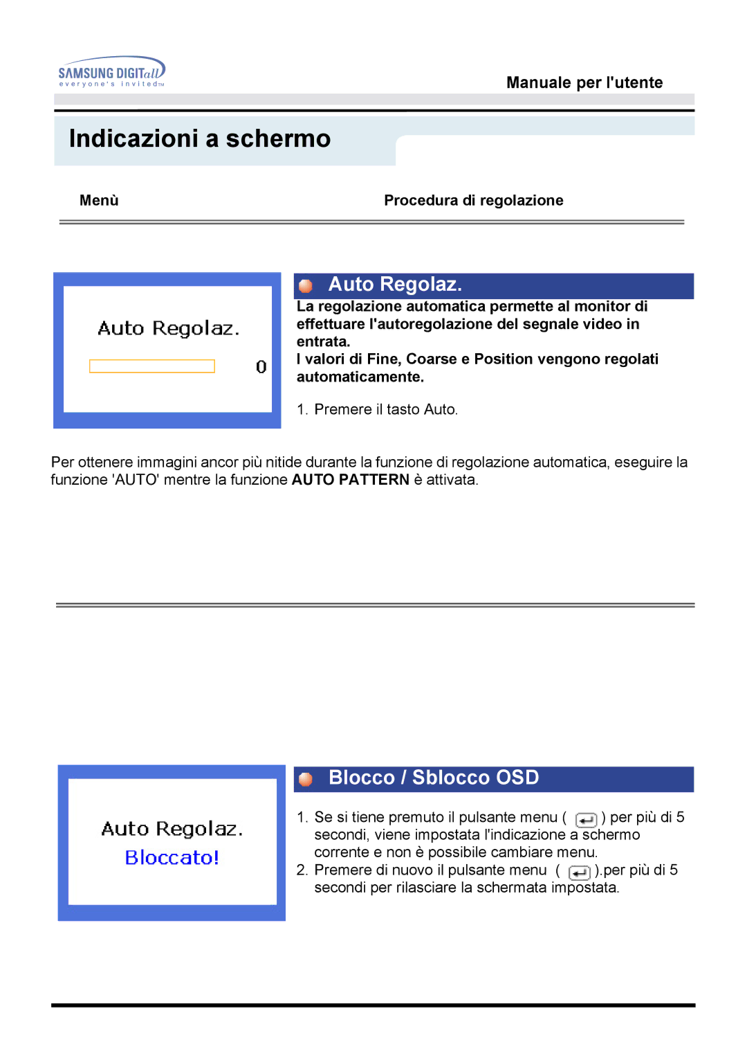 Samsung MO17ESZS/EDC, MO17ESDS/EDC manual Auto Regolaz 