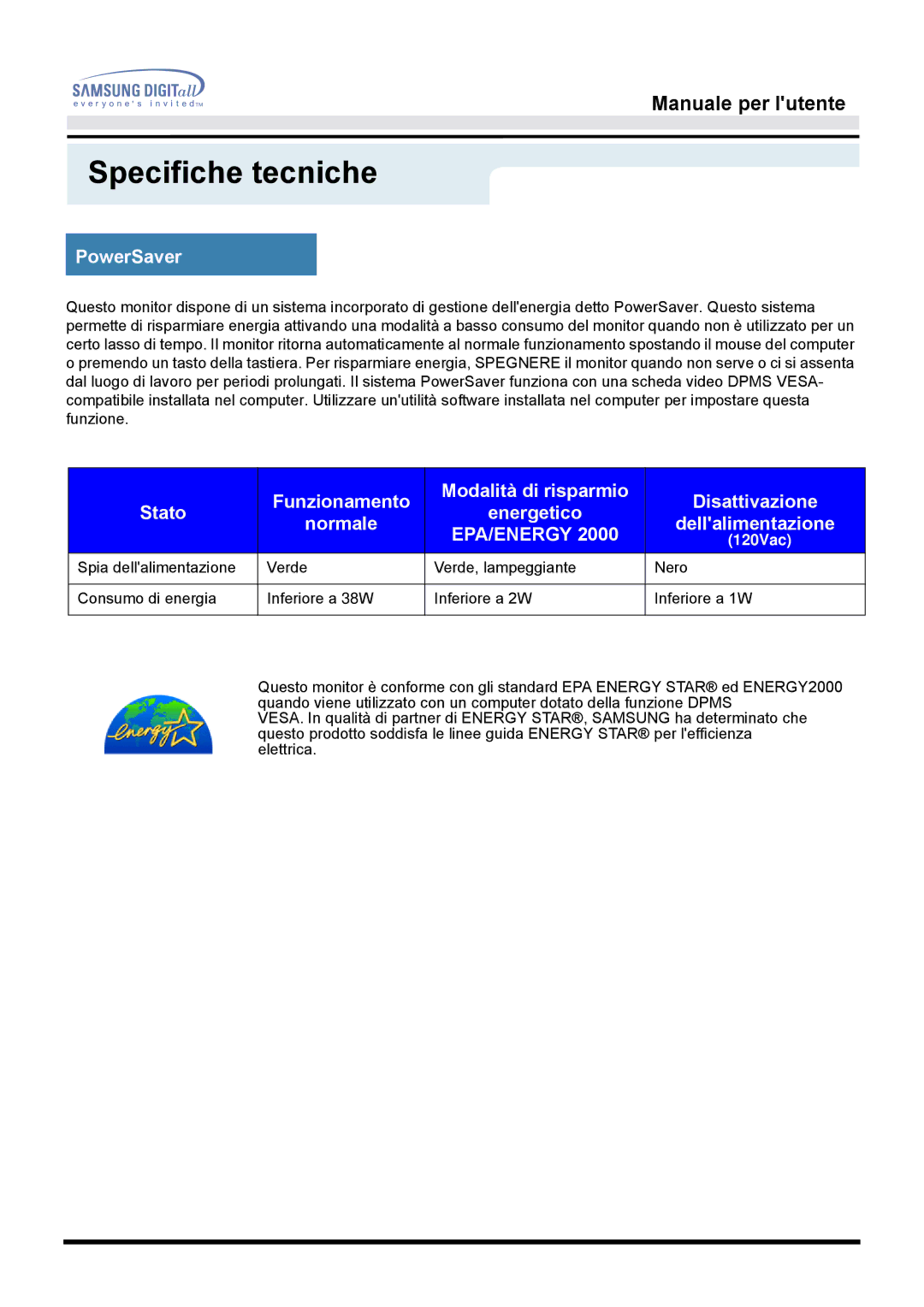 Samsung MO17ESZS/EDC, MO17ESDS/EDC manual PowerSaver, Epa/Energy 