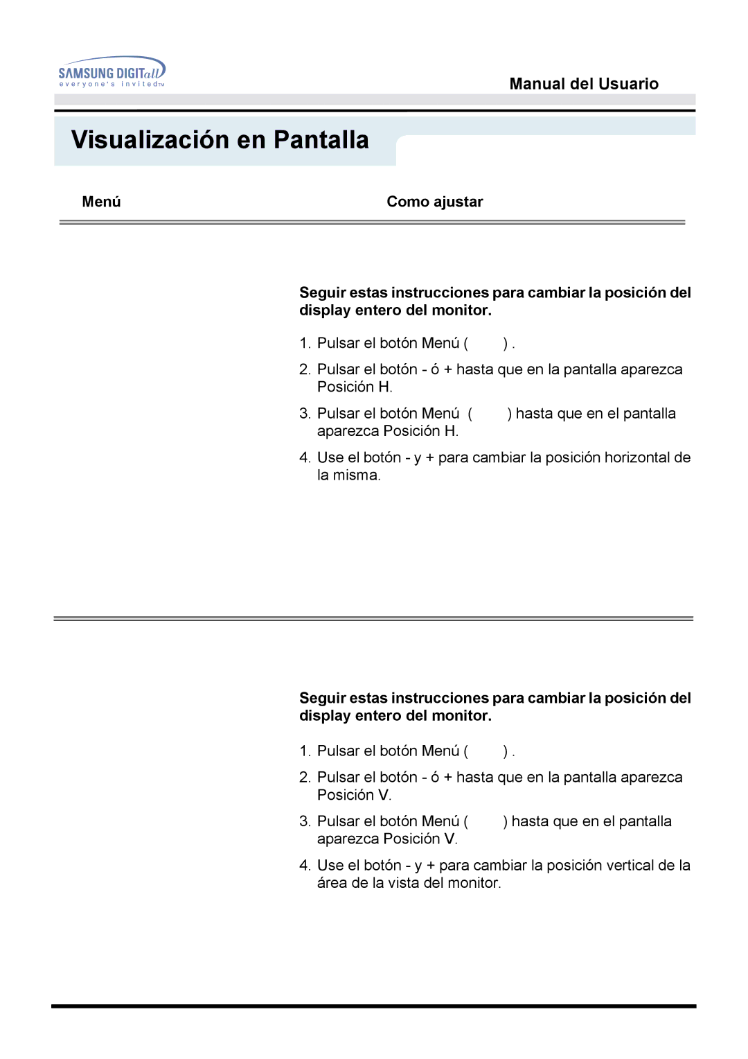 Samsung MO17ESDS/EDC, MO17ESZS/EDC manual Posición H 