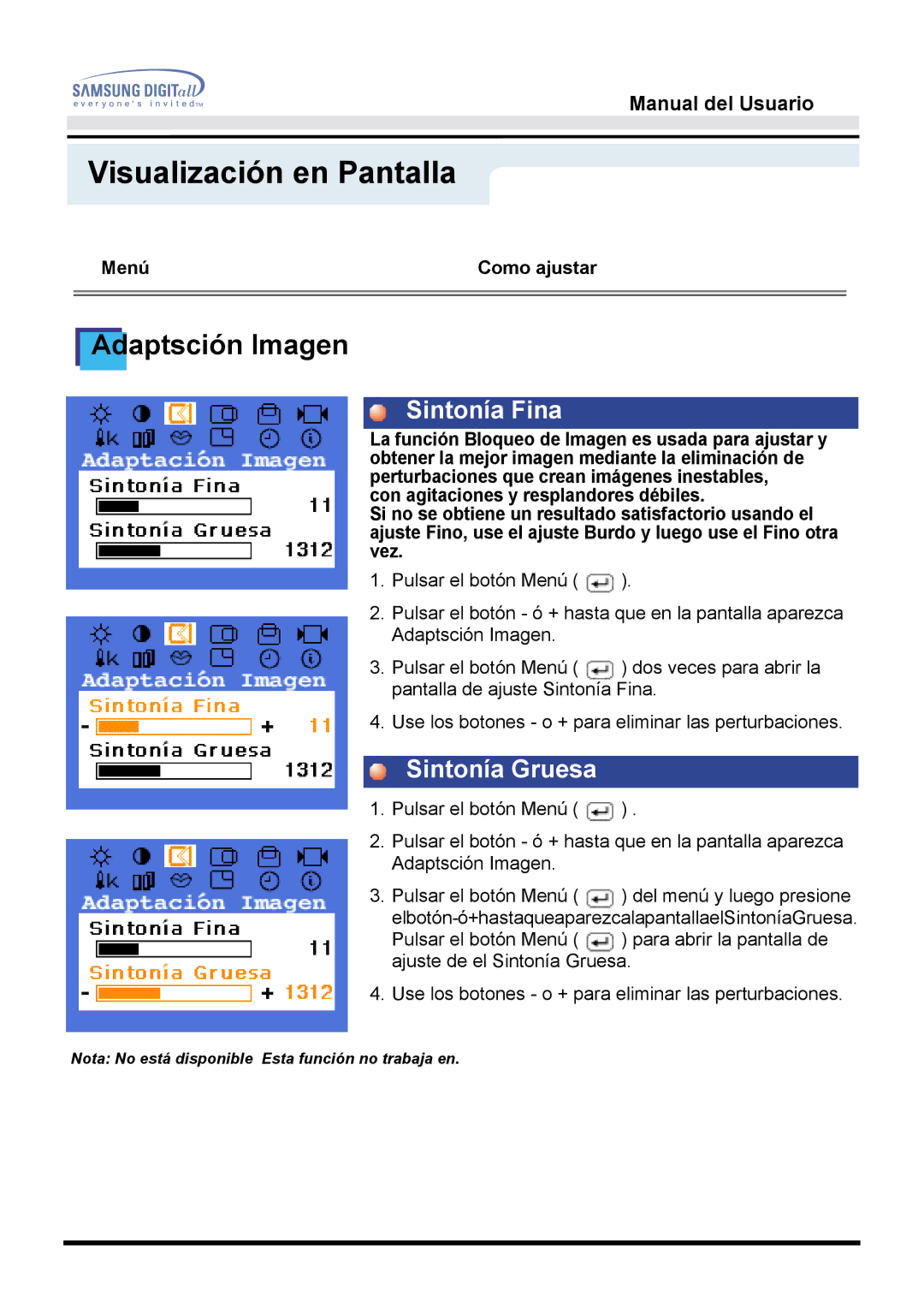 Samsung MO17ESDS/EDC, MO17ESZS/EDC manual Adaptsción Imagen 