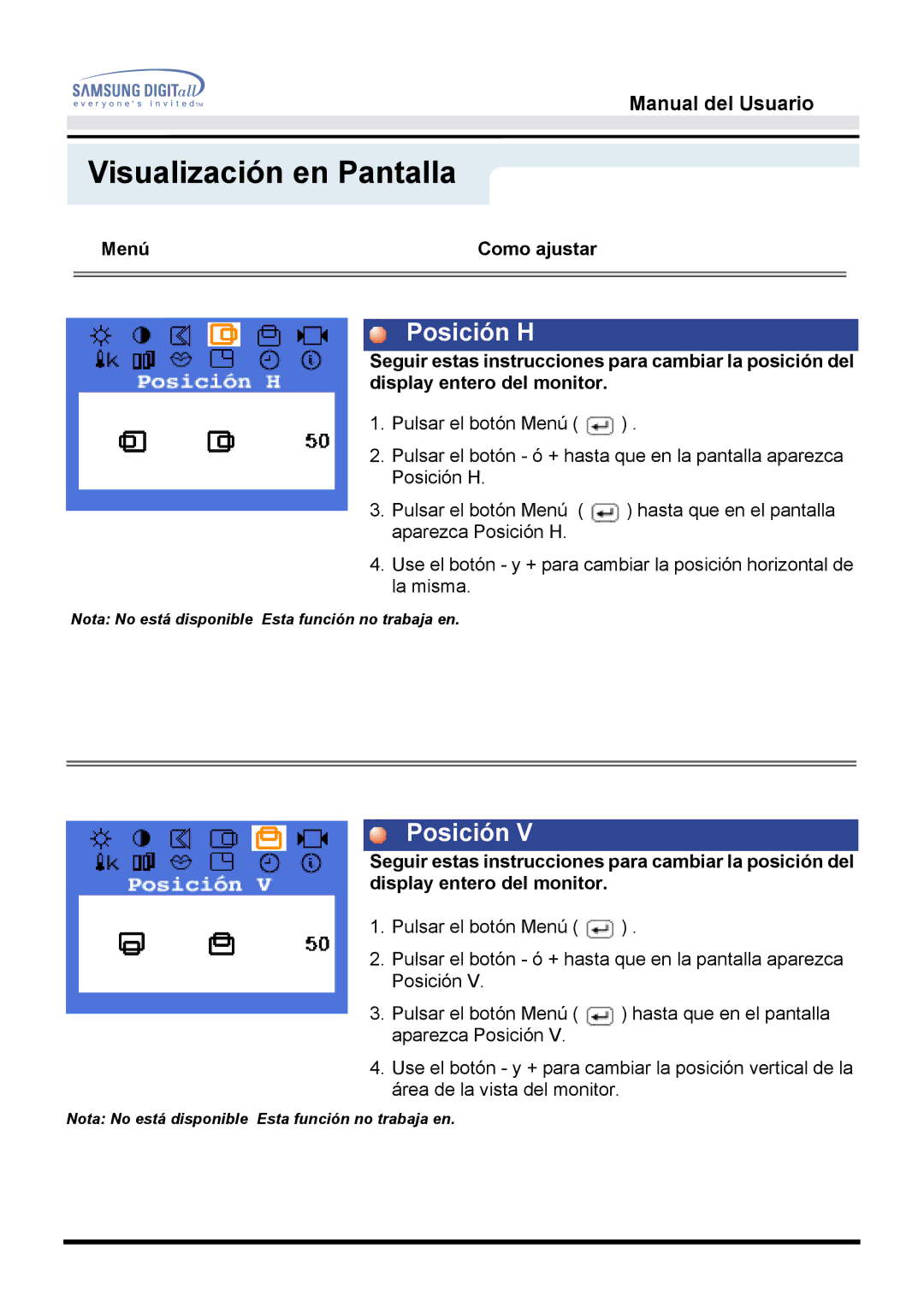 Samsung MO17ESZS/EDC, MO17ESDS/EDC manual Posición H 