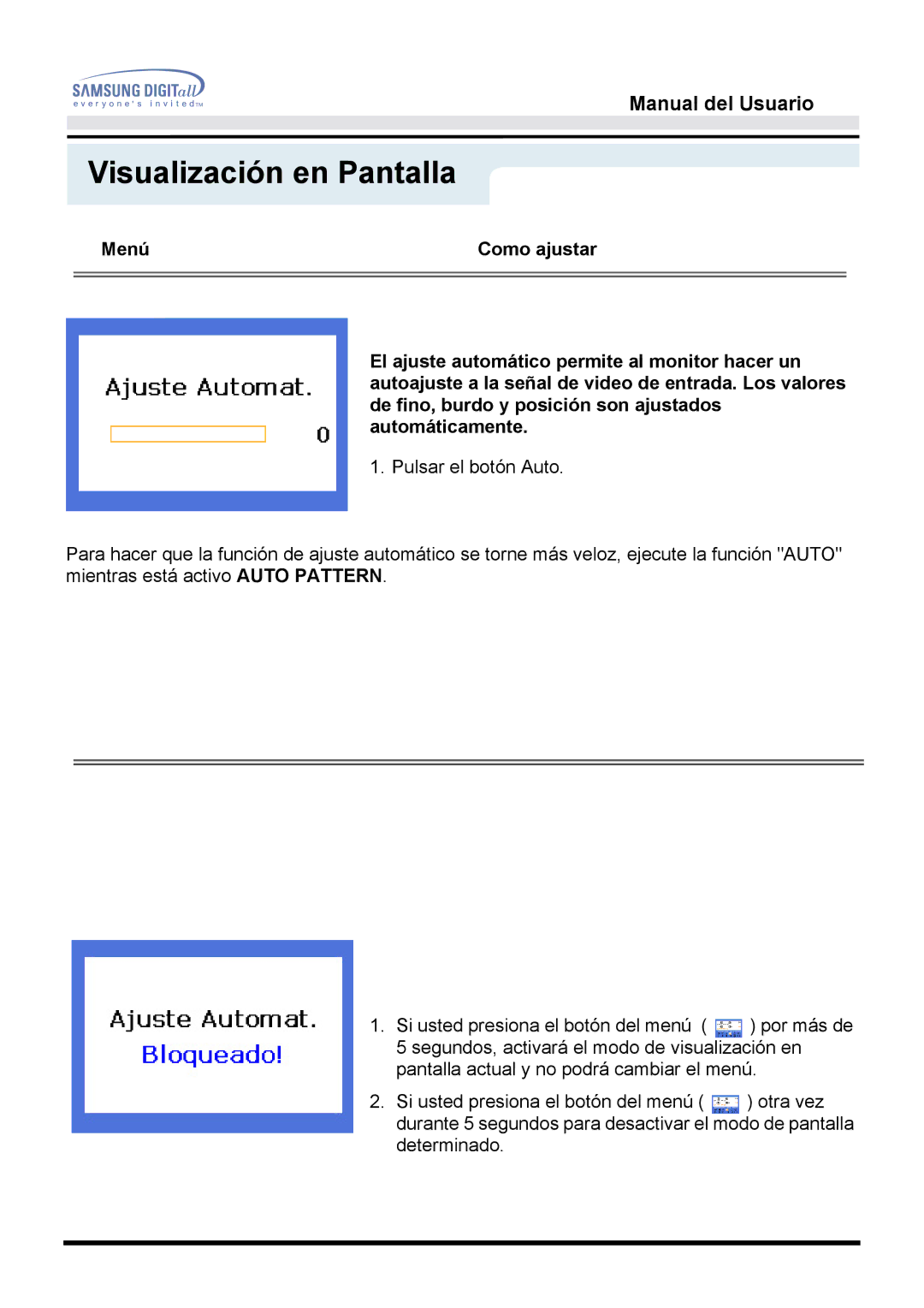 Samsung MO17ESZS/EDC, MO17ESDS/EDC manual Ajuste Automático 