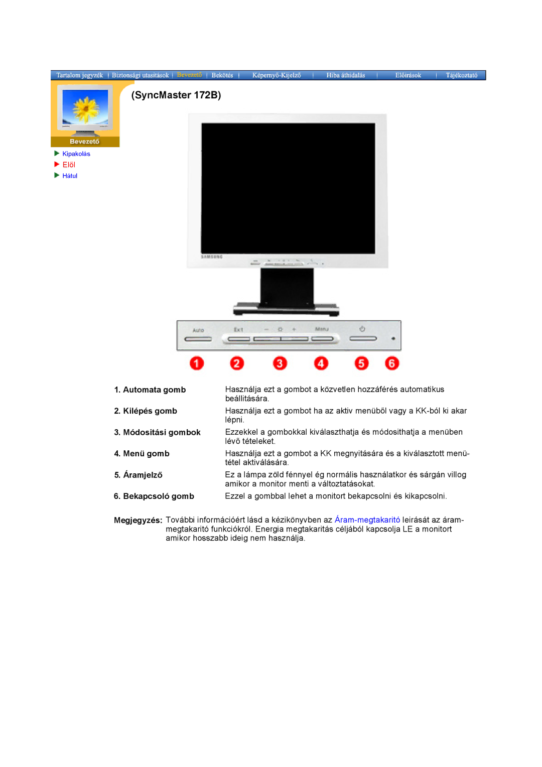 Samsung MO17ESZS/EDC, MO17ESDS/EDC manual Automata gomb, Kilépés gomb, Menü gomb, Tétel aktiválására, Áramjelző 