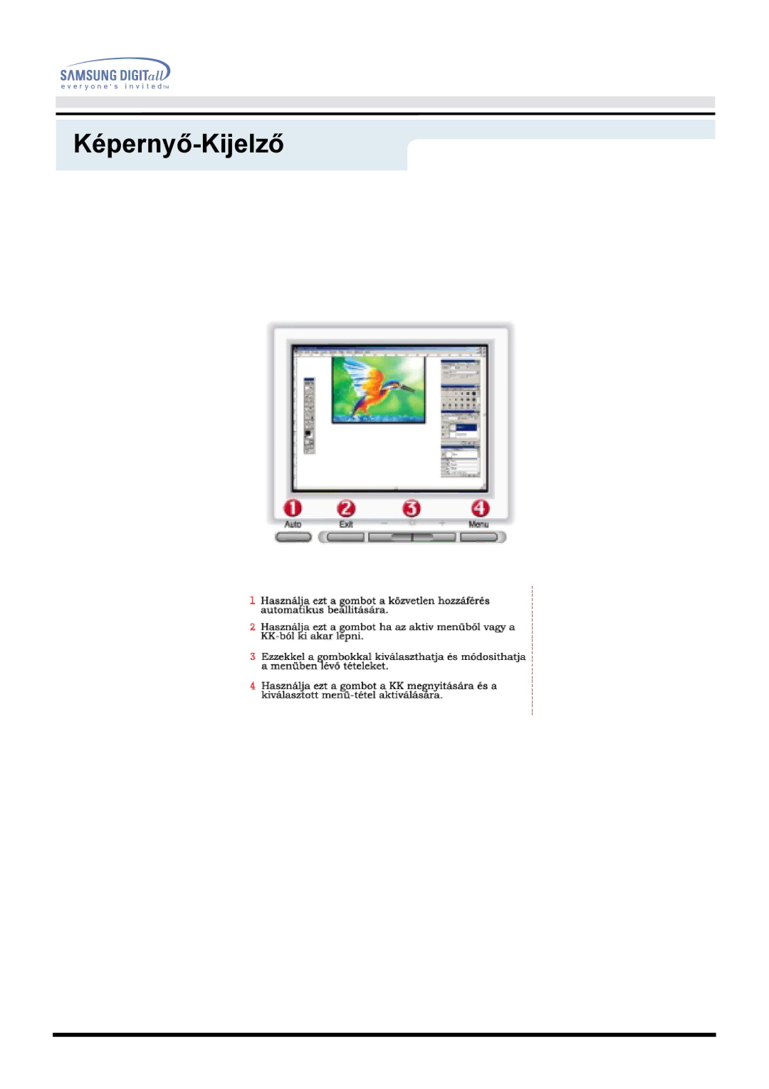 Samsung MO17ESDS/EDC, MO17ESZS/EDC manual Képernyő-Kijelző 