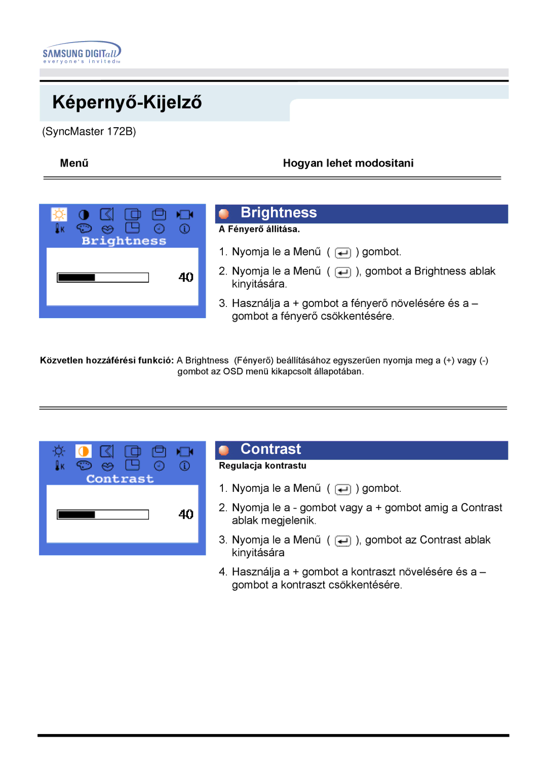 Samsung MO17ESZS/EDC, MO17ESDS/EDC manual Brightness, Contrast 