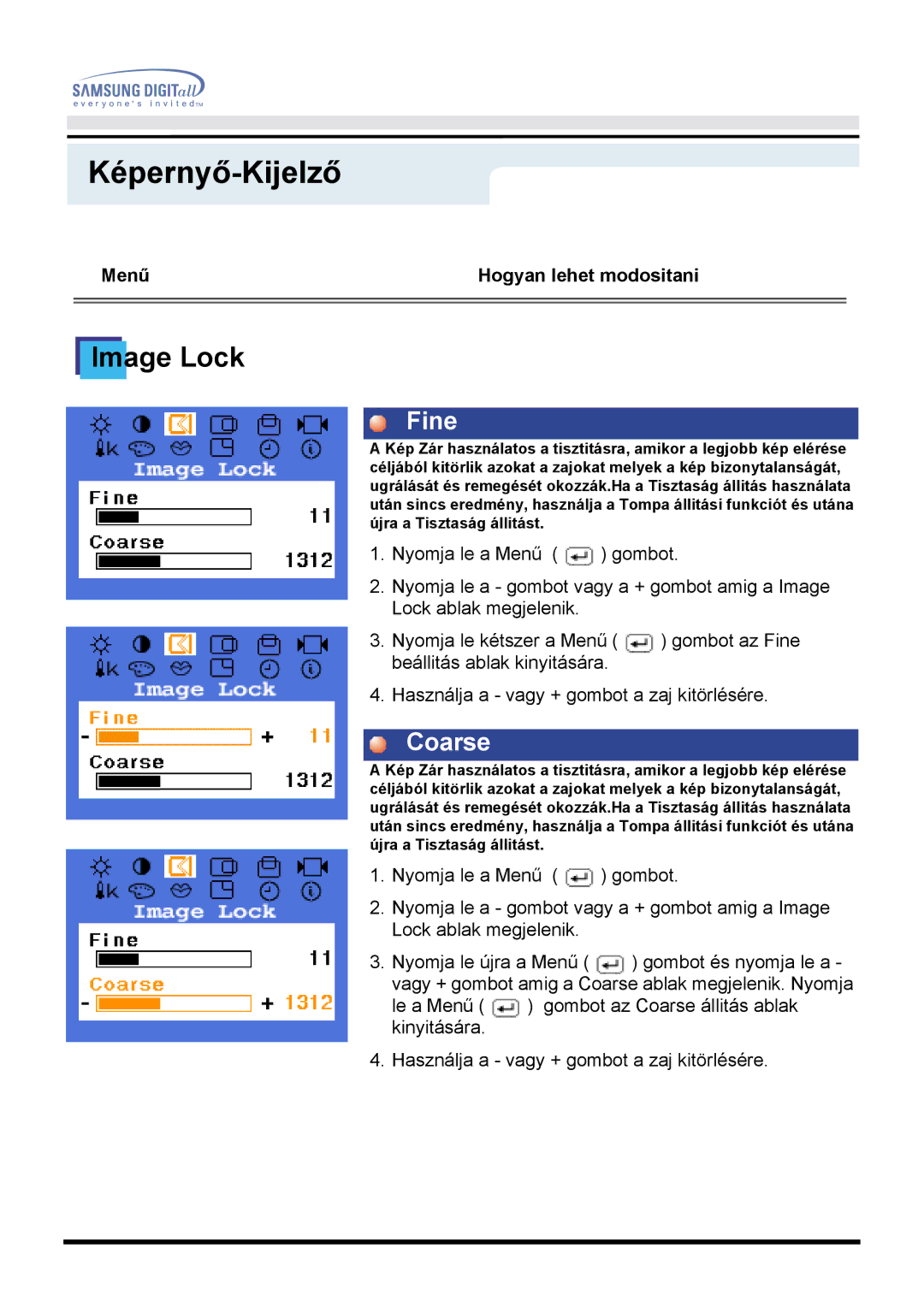 Samsung MO17ESDS/EDC, MO17ESZS/EDC manual Fine, Coarse 