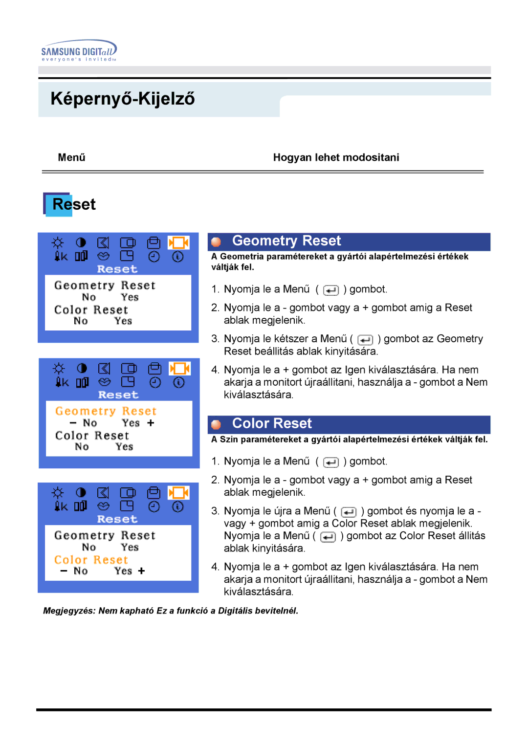 Samsung MO17ESZS/EDC, MO17ESDS/EDC manual Reset 