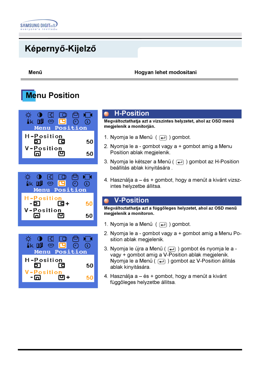 Samsung MO17ESDS/EDC, MO17ESZS/EDC manual Menu Position 