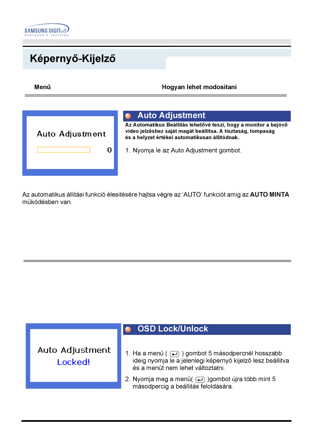 Samsung MO17ESDS/EDC, MO17ESZS/EDC manual Auto Adjustment 