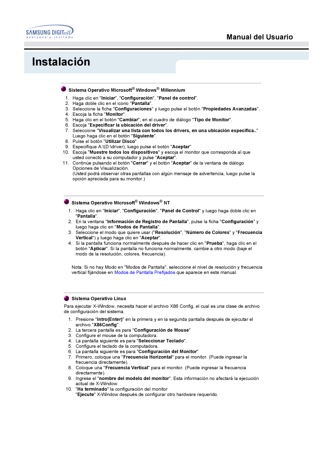 Samsung MO17PSDS/EDC, MO17ESZSZ/EDC, MO17ESZS/EDC, MO17ESDS/EDC, MO17ESDSZ/EDC manual Sistema Operativo Microsoft Windows NT 