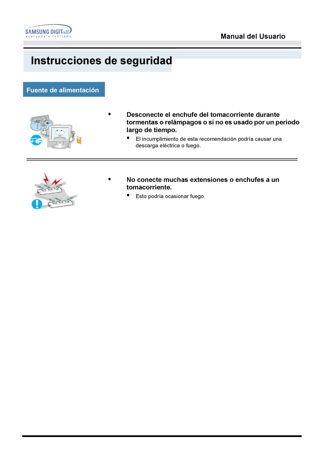 Samsung MO17PSZSQ/EDC, MO17ESZSZ/EDC, MO17ESZS/EDC, MO17ESDS/EDC No conecte muchas extensiones o enchufes a un tomacorriente 