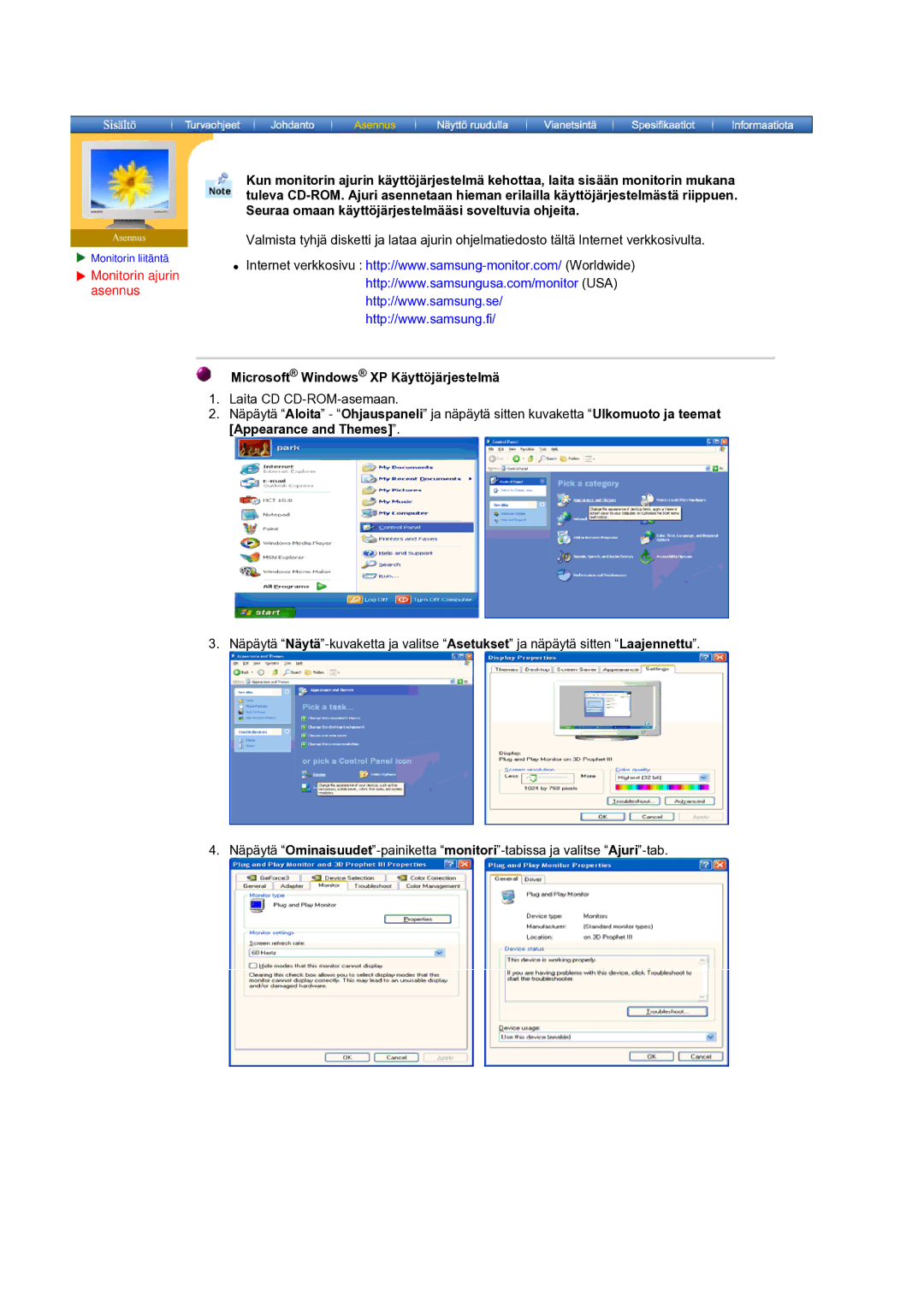 Samsung MO17ESDSZ/EDC, MO17ESZSZ/EDC, MO17PSZS/EDC manual Microsoft Windows XP Käyttöjärjestelmä 