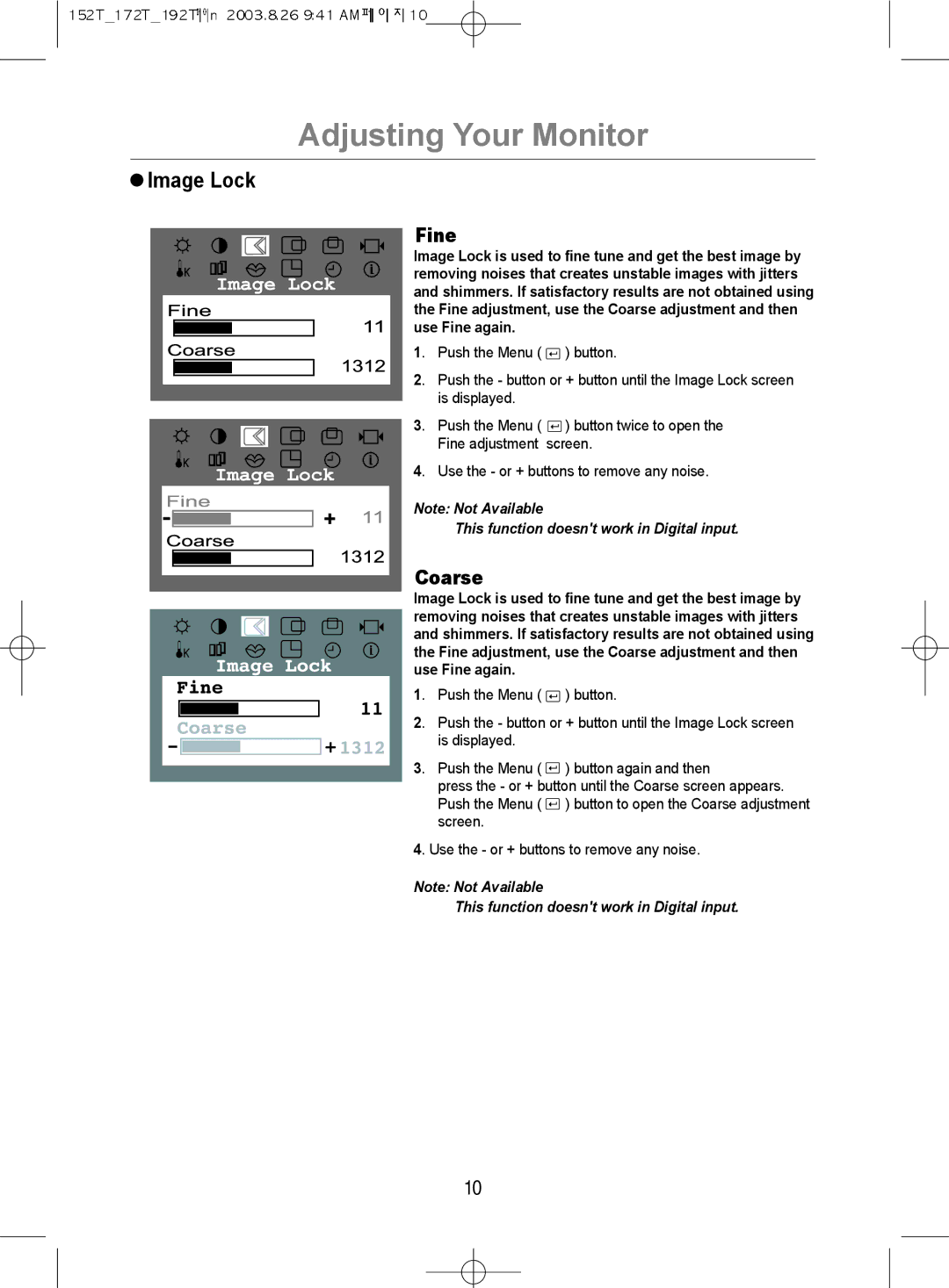 Samsung MO19PSDSV/VNT, MO17PSDSV/VNT, MO17PSDS/VNT manual Image Lock, Fine 