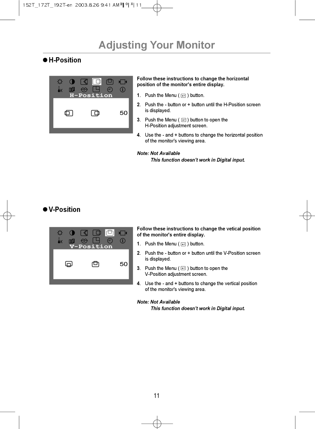 Samsung MO17PSDSV/VNT, MO17PSDS/VNT, MO19PSDSV/VNT manual Position 