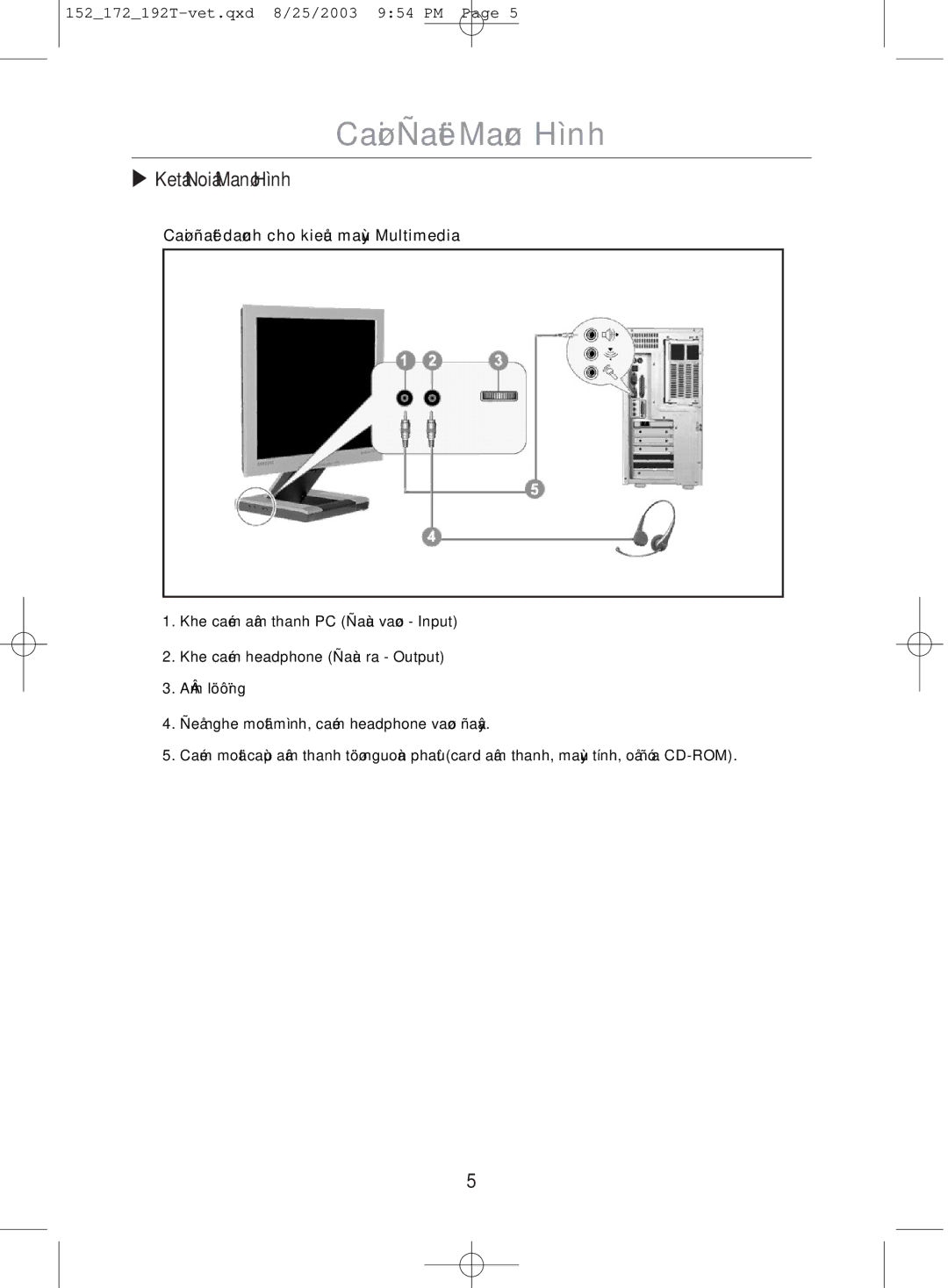 Samsung MO17PSDSV/VNT, MO17PSDS/VNT, MO19PSDSV/VNT manual Ketá Noiá Manø Hình, Caøi ñaët daønh cho kieåu maùy Multimedia 