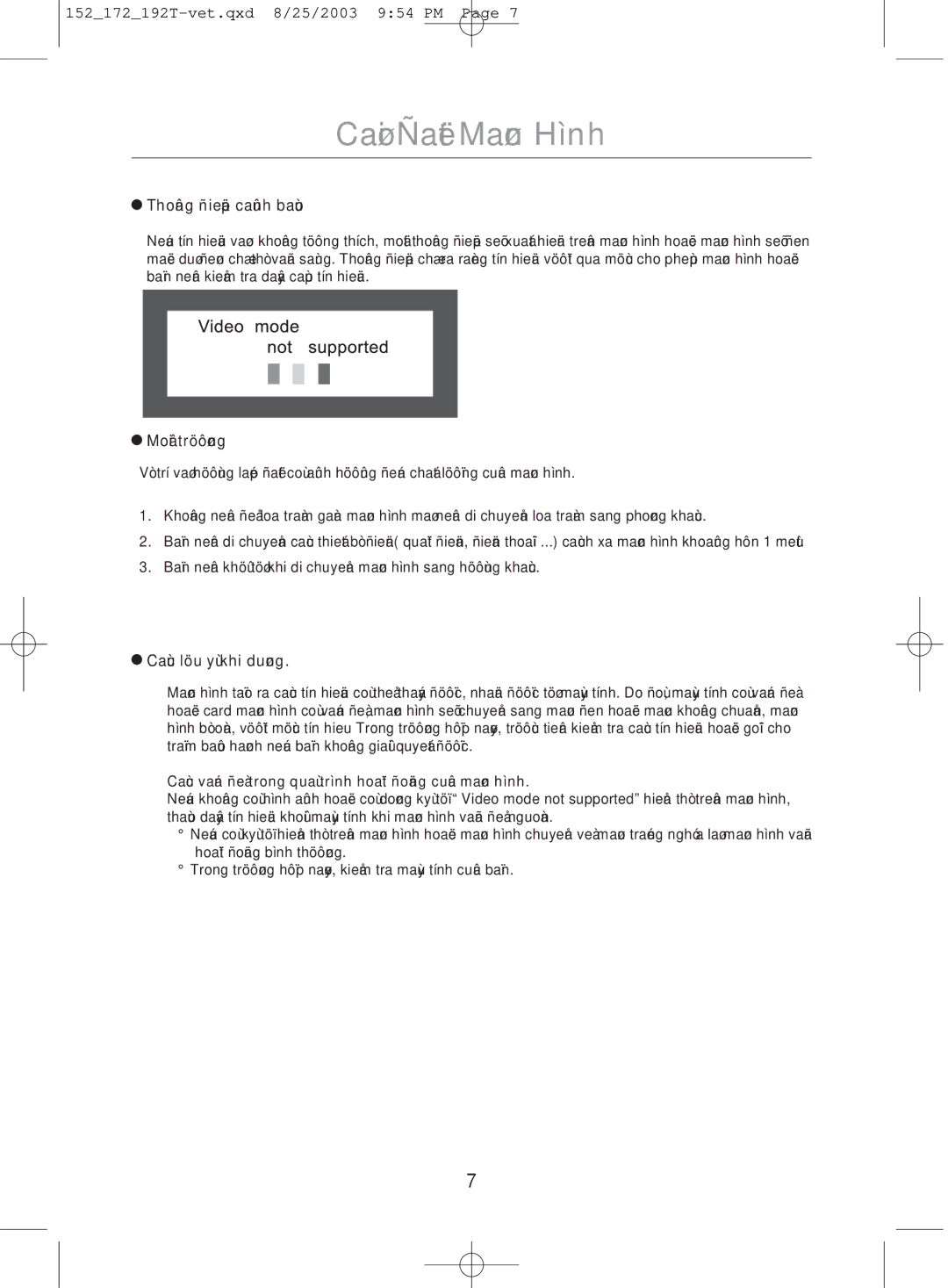 Samsung MO19PSDSV/VNT, MO17PSDSV/VNT, MO17PSDS/VNT manual Thoâng ñieäp caûnh baùo 