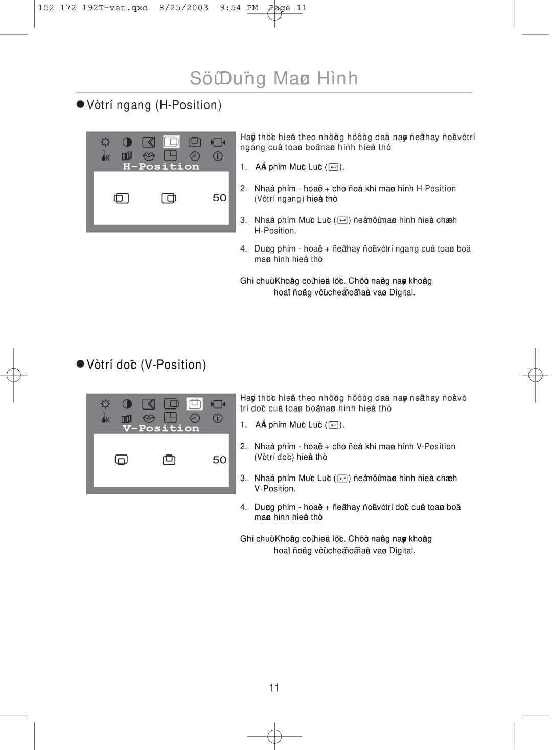 Samsung MO17PSDSV/VNT, MO17PSDS/VNT, MO19PSDSV/VNT manual Vò trí ngang H-Position 